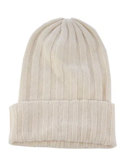 Pre-owned The Elder Statesman Rib Knit Beanie In White