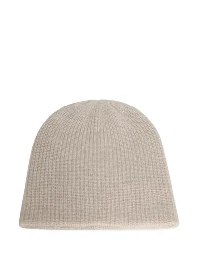 The Elder Statesman Ribbed Beanie Hat In Neutral
