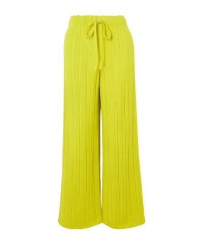 The Elder Statesman Ribbed Cashmere And Cotton-blend Wide-leg Pants In Gold
