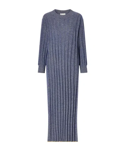 The Elder Statesman Ribbed Cashmere Maxi Dress In Blue