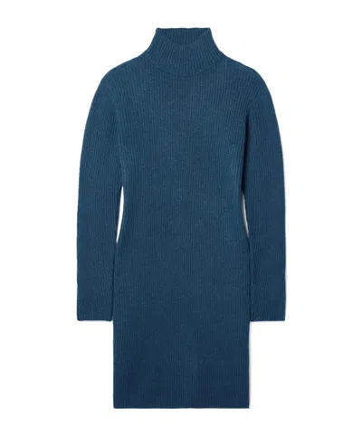 The Elder Statesman Ribbed Cashmere Midi Dress In Blue