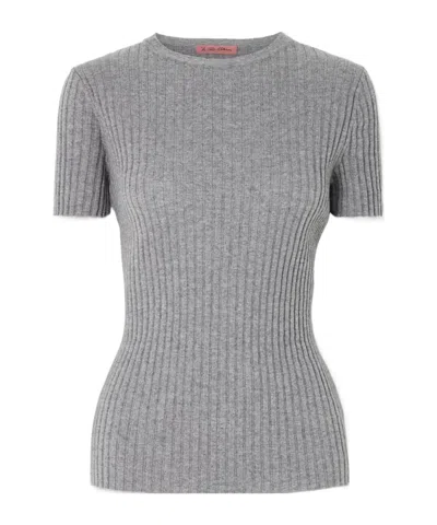 The Elder Statesman Ribbed Cashmere Short-sleeved Knit Sweater In Blue