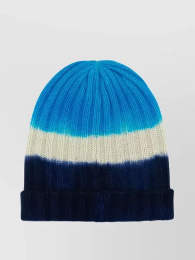 The Elder Statesman Ribbed Knit Folded Hem Beanie Hat In Blue