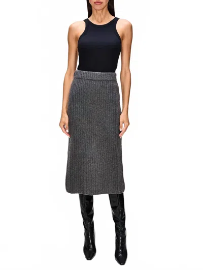 The Elder Statesman Ribbed Pencil Skirt In Fidi Grey In Gray