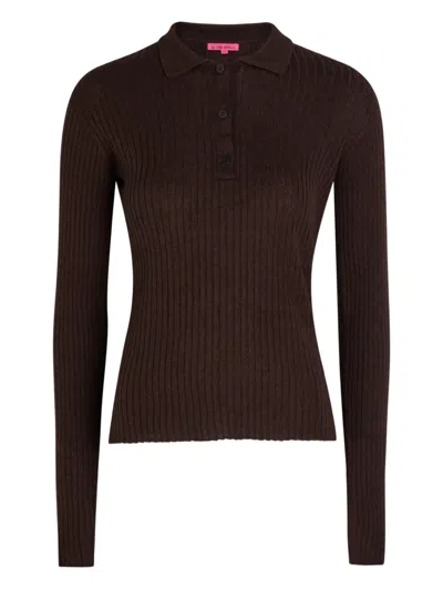 The Elder Statesman Ribbed Polo Top In Brown