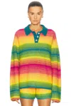 The Elder Statesman Multicolor Blurry Stripe Rugby Polo In Blurry Stripe