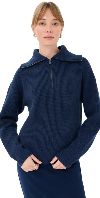 The Elder Statesman Runyon Ribbed Cashmere Half Zip Twilight In Blue