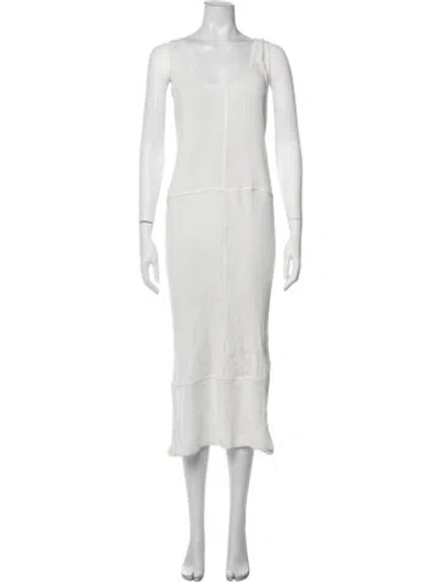 Pre-owned The Elder Statesman Scoop Neck Midi Length Dress In White