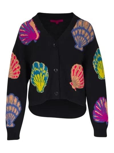The Elder Statesman Shell-print Cashmere Cardigan In Black