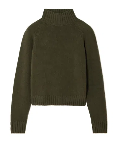 The Elder Statesman Cropped Cashmere Turtleneck Sweater In Green