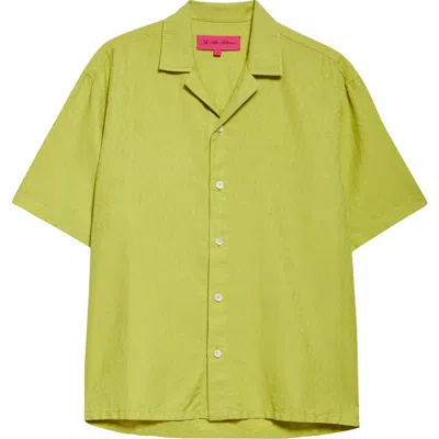 The Elder Statesman Silk & Cotton Jacquard Camp Shirt In Chartreuse