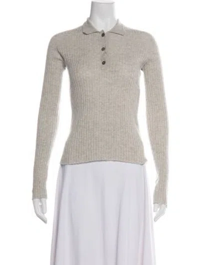 Pre-owned The Elder Statesman Silk Long Sleeve Polo In Grey