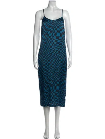 Pre-owned The Elder Statesman Silk Midi Length Dress In Blue