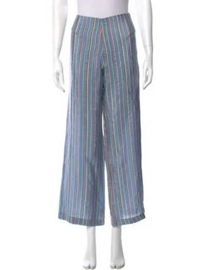 Pre-owned The Elder Statesman Silk Wide Leg Pants In Blue