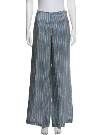 Pre-owned The Elder Statesman Silk Wide Leg Pants In Blue
