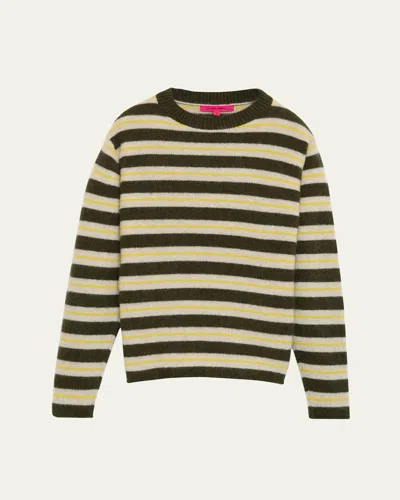 The Elder Statesman Sinful Stripe Cashmere Jumper In New Olive