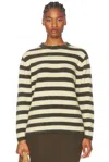 The Elder Statesman Sinful Stripe Cashmere Sweater In Olive  White  & New Yellow