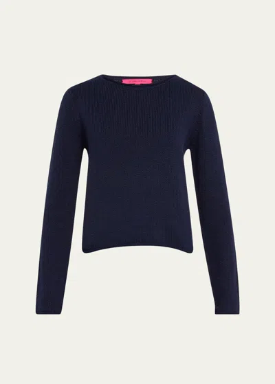 The Elder Statesman Solid Roll Cotton Sweater In Navy