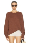 The Elder Statesman Solid Roll Crew Sweater In Cinnamon
