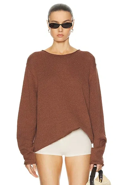 The Elder Statesman Solid Roll Crew Sweater In Cinnamon