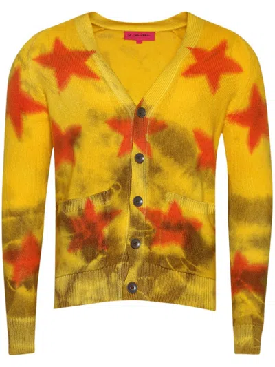 The Elder Statesman Star Sprayed Cardigan In Sunshine/red/brown