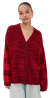 The Elder Statesman Stripe Polka Dot Swan Cashmere Cardigan Red Cedar/bubblegum