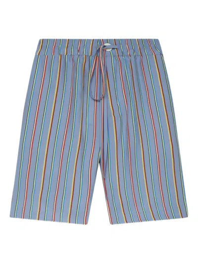 The Elder Statesman Stripe Silk Shorts In Blue
