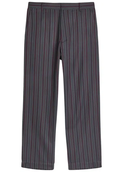 The Elder Statesman Stripe Slacker Straight-leg Wool And Cashmere-blend Trousers In Gray