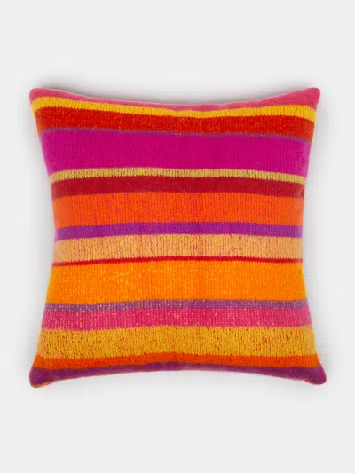 The Elder Statesman Stripe Super Soft Cashmere Pillow  Abask Luxury Gift In Multi