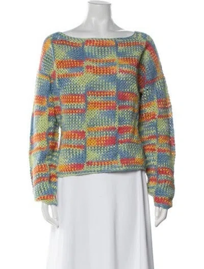 Pre-owned The Elder Statesman Striped Bateau Neckline Sweater In Multicolor