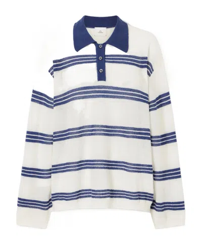 The Elder Statesman Striped Cashmere And Mohair-blend Polo Shirt In White