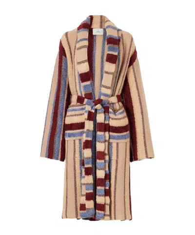 The Elder Statesman Striped Cashmere And Silk-blend Robe In Multi