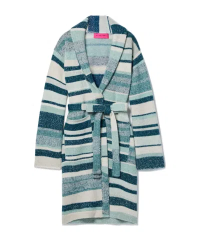 The Elder Statesman Striped Cashmere Cardigan With Belt In Blue