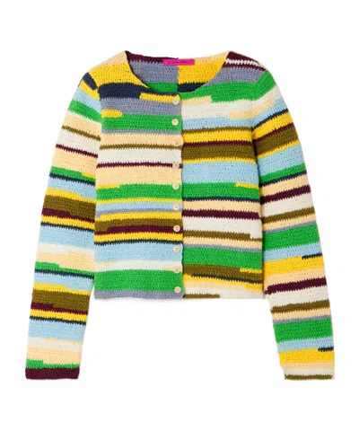 The Elder Statesman Striped Crocheted Organic Cotton Cardigan In Multi