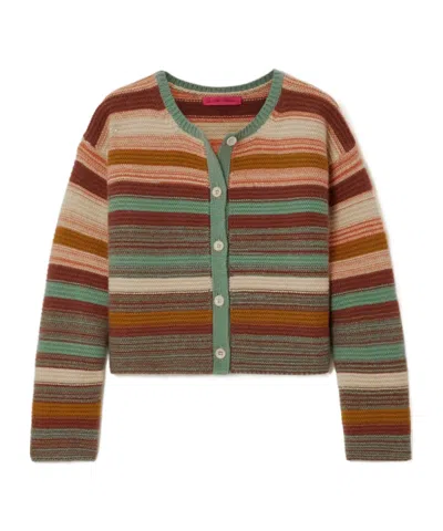 The Elder Statesman Striped Cropped Cardigan In Brown