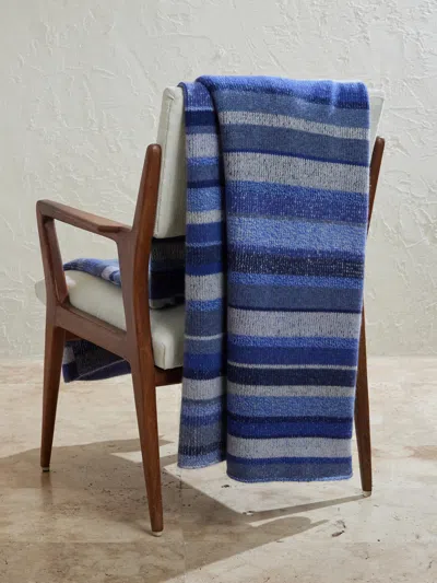 The Elder Statesman Striped Knitted Cashmere Blanket In Blue