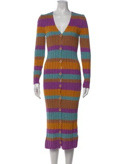 Pre-owned The Elder Statesman Striped Midi Length Dress W/ Tags In Purple