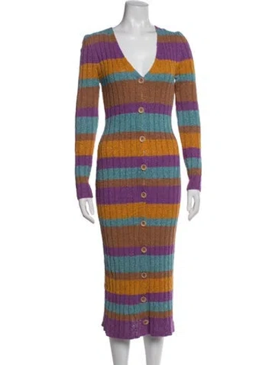 Pre-owned The Elder Statesman Striped Midi Length Dress W/ Tags In Purple