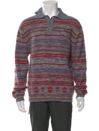 Pre-owned The Elder Statesman Striped Mock Neck Polo Sweater In Multi