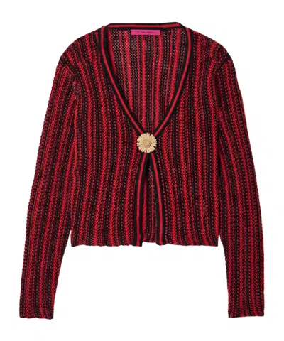 The Elder Statesman Striped Openwork Knit Cotton Cardigan In Multi