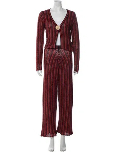 Pre-owned The Elder Statesman Striped Pantsuit In Red