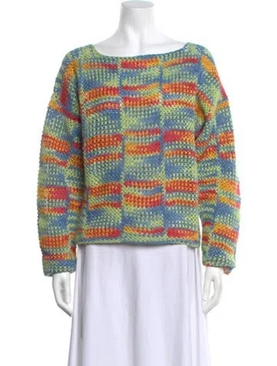 Pre-owned The Elder Statesman Striped Scoop Neck Sweater W/ Tags In Blue