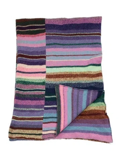 Pre-owned The Elder Statesman Striped Super Soft Cashmere Blanket In Pink