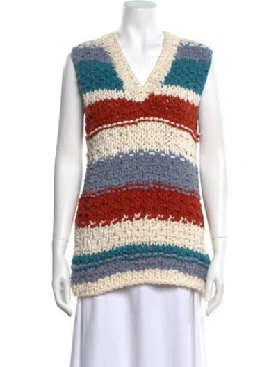 Pre-owned The Elder Statesman Striped V-neck Sweater W/ Tags In Blue