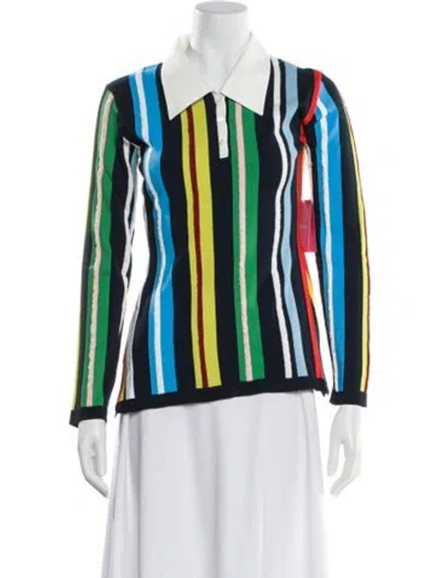 Pre-owned The Elder Statesman Striped V-neck Sweater W/ Tags In White