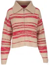 THE ELDER STATESMAN STRIPED ZIP-UP CARDIGAN