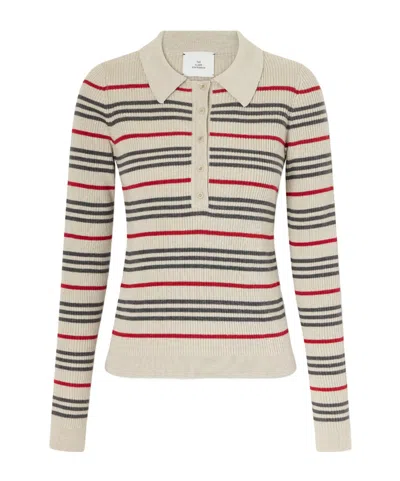 The Elder Statesman Stripped Wool, Silk And Linen-blend Knitted Polo In White