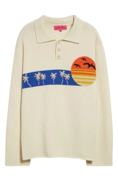 The Elder Statesman Sunset Intarsia Cashmere Polo Sweater In White