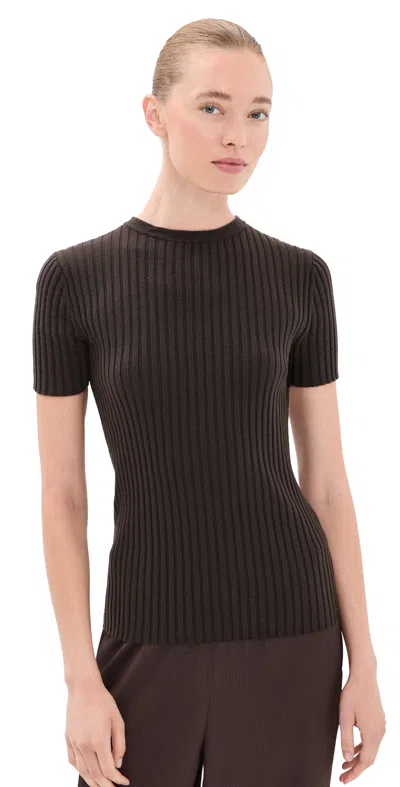 The Elder Statesman Superlight Cashmere Ellie Rib Knit Tee Espresso In Animal Print