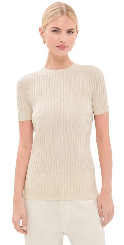 The Elder Statesman Superlight Ellie Rib Knit Cashmere Tee Natural In Animal Print